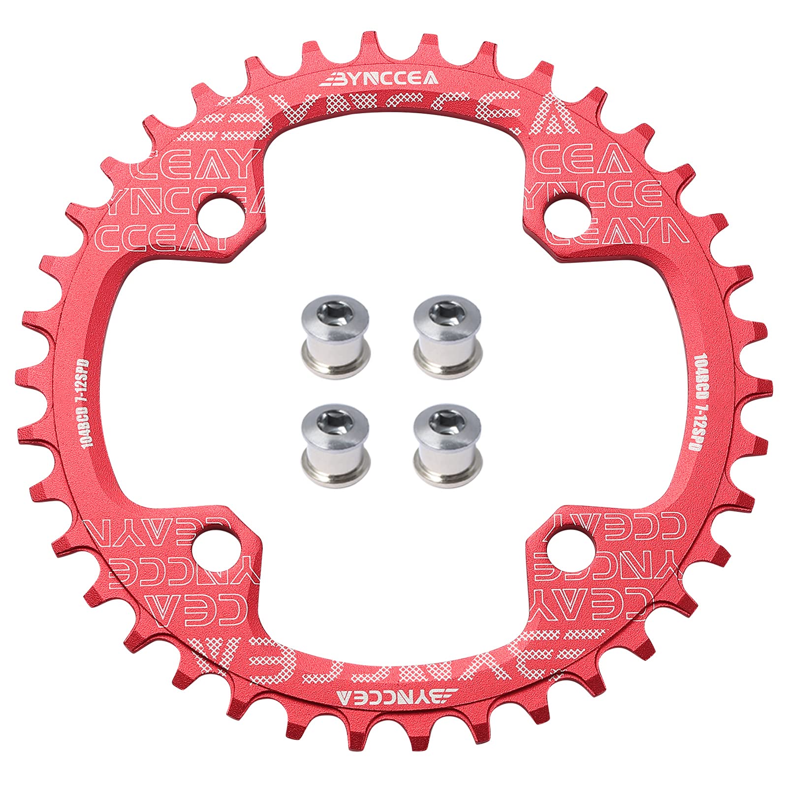 Bynccea Round Chainring 104 BCD 32T 34T 36T 38T Narrow Wide Single Chain Ring with 4 Pieces Sprocket Screws 8 9 10 11 12 Speed for Road Bikes MTB BMX Bike