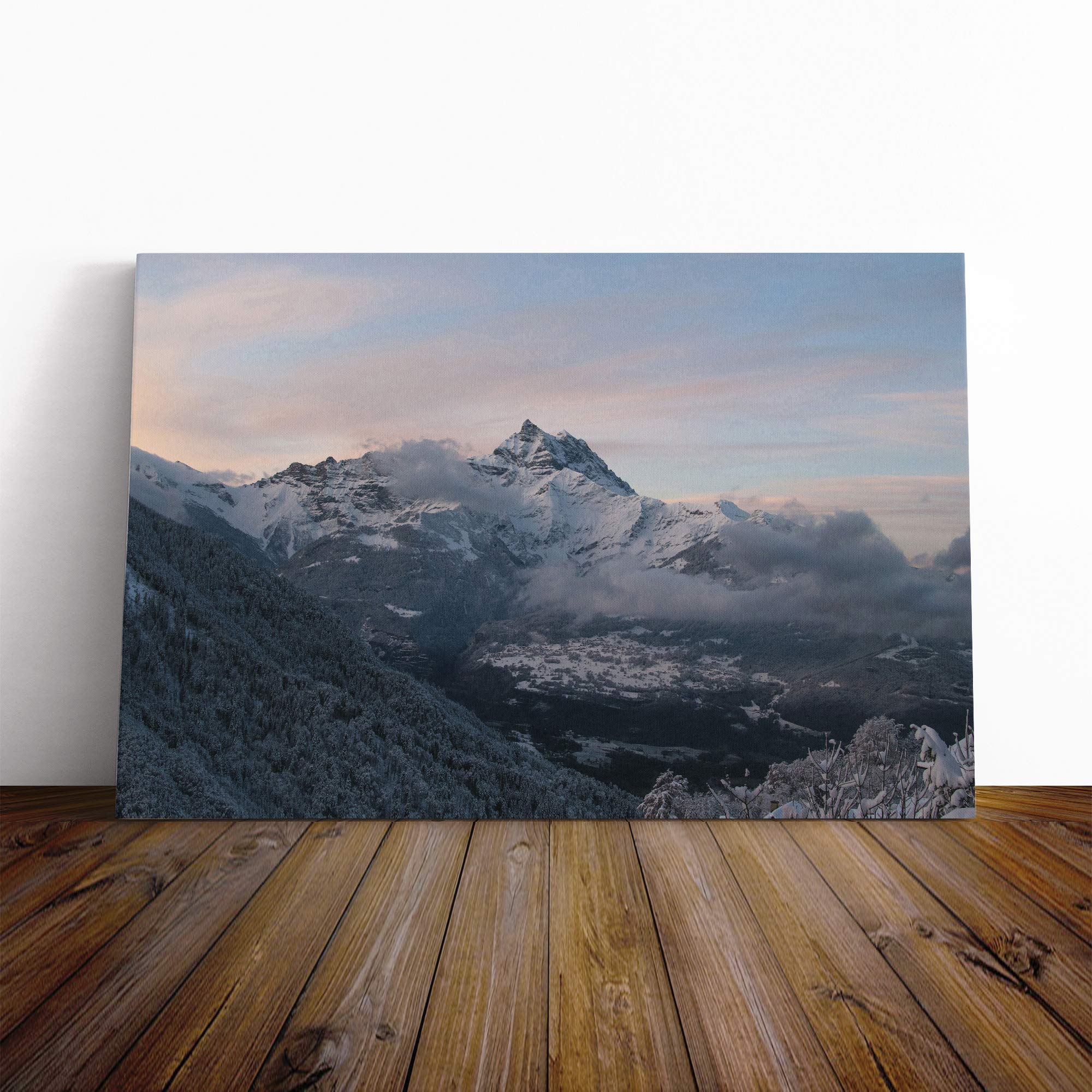Landscape Snowy Mountains Canvas Print | Gallery Wrapped 30mm Frame Wall Art | 20x14 inches | Ready to Hang | Modern Landscape Picture | Living Room Bedroom Lounge Office