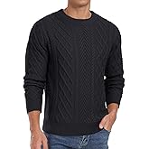 Askdeer Men's Pullover Sweater Fisherman Long Sleeve Chunky Knit Sweater Classic Casual Crewneck Sweaters with Ribbing Edge Black