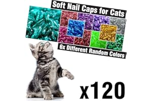 zetpo 120 pcs Glitter Soft Cat Claw Caps for Cats Nail Claws 6X Different Random Colors + 6X Adhesive Glue + 6X Applicator, Pet Cap Tips Cover Paws Grooming Soft Covers (L)