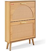 VEVOR Shoe Cabinet with 2 Flip Drawers, Shoe Storage Cabinet for Entryway, Free Standing Shoe Storage Organizer with Rattan Doors for Heels, Boots, Slippers in Hallway, Living Room