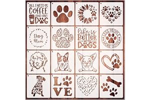 BOQON 16 Pieces Dog Stencils Dog Paw Print Stencil Love Sunflower Heart Dog Stencils for Painting on Wood Reusable Painting Templates for DIY Crafts Scrapbook Sign Shirt Canvas (16 Dog)