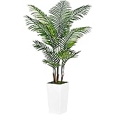 ASTIDY Artificial Palm Tree 5FT - Fake Tree with White Tall Planter - Faux Tropical Areca Floor Plant in Pot - Artificial Silk Plant for Home Office Living Room Decor Indoor