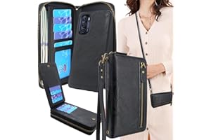 Lacass Compatible with Moto G Stylus 5G 2022 Crossbody Chain Dual Zipper Detachable Magnetic Leather Wallet Case Cover Wristlets Wrist Strap 13 Card Slots Money Pocket(Black)