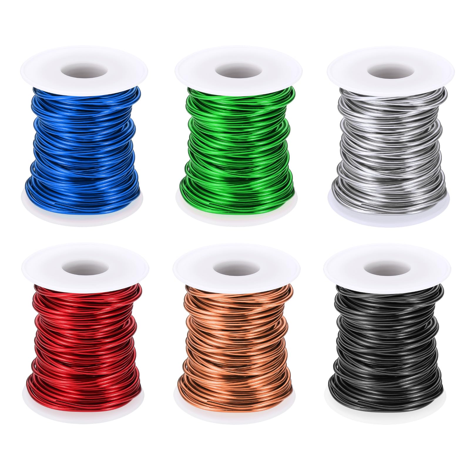 PATIKIL 12 Gauge 2 mm Aluminum Craft Wire, 49.2 Ft Metal Wire 6 Roll Armature Bendable Wire for Jewelry Making Metal Wrap DIY, Black/Silver/Rose Gold/Red/Sapphire Blue/Green