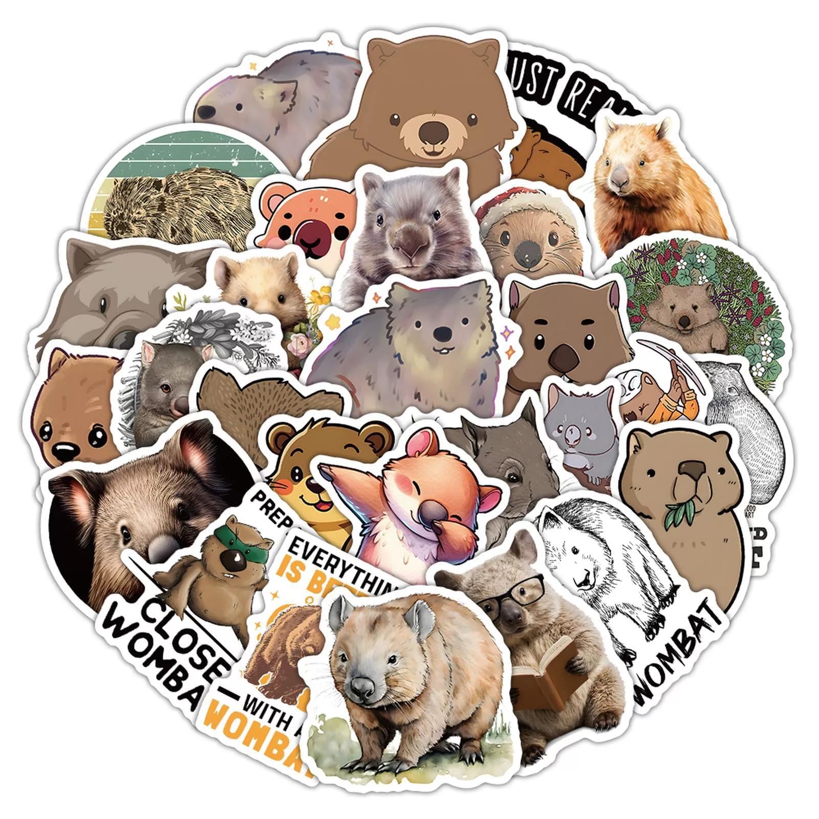 50 Pcs Wombat Stickers Laptop Car Scrapbook Phone Skateboard Suitcase Luggage Bike Wombat Vinyl Waterproof Aesthetic Personalised Stickers for Teens Boys Girls Adults