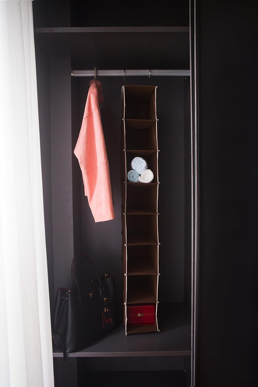 hanging shoe holder on Clothing Closet Storage Amelitory 8 Shelf Hanging Shoe Shelves Organizer Shoe Holder For Closet Fabric Beige Hanging Shelves