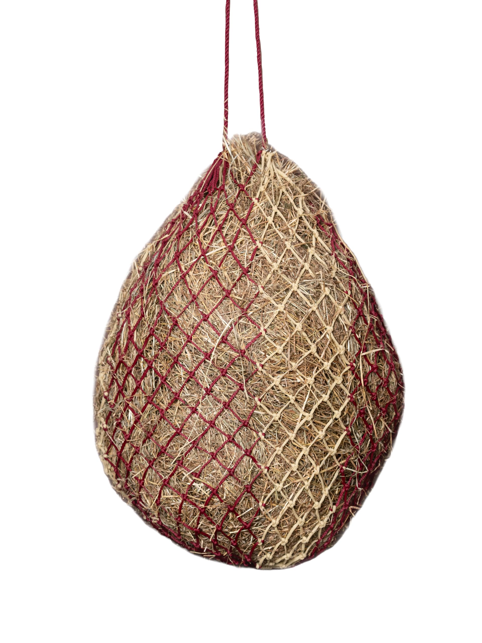 LeMieux Hippo Hay Net Horse Greedy Feeder in Burgundy and Beige - Durable Long Lasting Yard Feeding Bag with Small Holes - One Size