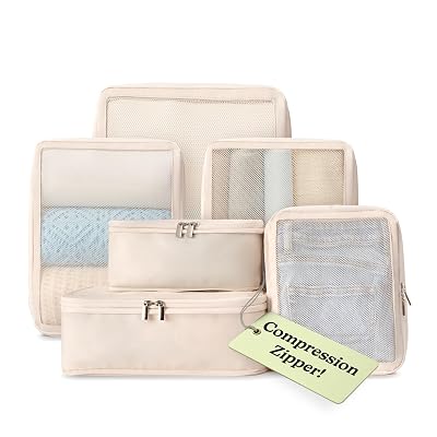 Vandel Space-Saving Compression Packing Cubes for Women, Men, 6-Pack Compressible Carry On Suit Case Organizer Luggage Packing Cubes for Travel Compression Organizer Bags for Luggage, Suitcase Cube