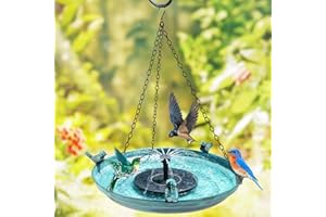 DazSpirit Hanging Solar Bird Bath Fountain, 14.9inch Diameter Durable Green Metal Bird Bath Bowl with Solar Powered Pump & 4 Water Spray Nozzles for Outdoor Garden Backyard Patio Lawn