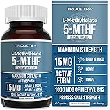 L Methyl Folate 15mg Plus Methyl B12 Cofactor - Professional Strength, Active 5-MTHF Form - Supports Mood, Homocysteine Methy