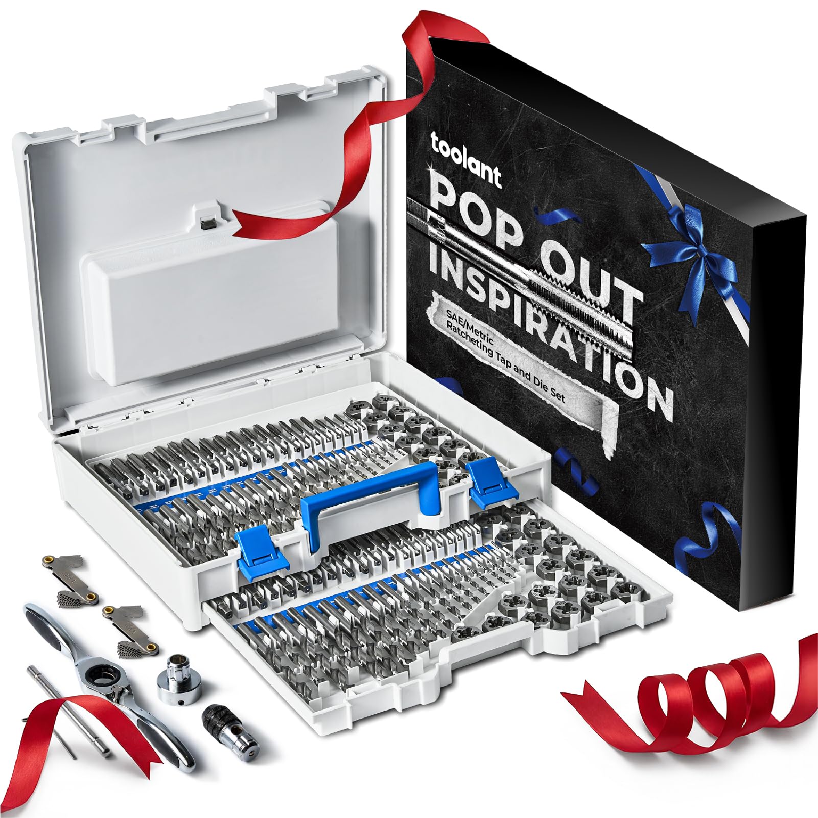 Photo 1 of toolant 127pcs SAE/Metric Tap and Die Set, Ratcheting SAE Metric TAP and Die Set Standard with Drill Bit Combo for Threading