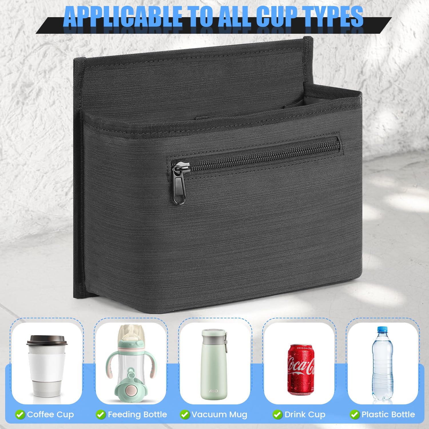 ZHCHG ZHCHG Luggage Travel Cup Holder Attachment for Suitcase Drink Carrier Caddy, Coffee Mug and Tumblers, Traveler Carry on Hands Free Accessory- Gifts for Flight Attendants Travelers Accessories- Black