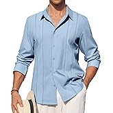 Alimens & Gentle Mens Cuban Guayabera Shirt Button Down Long Sleeve Summer Beach