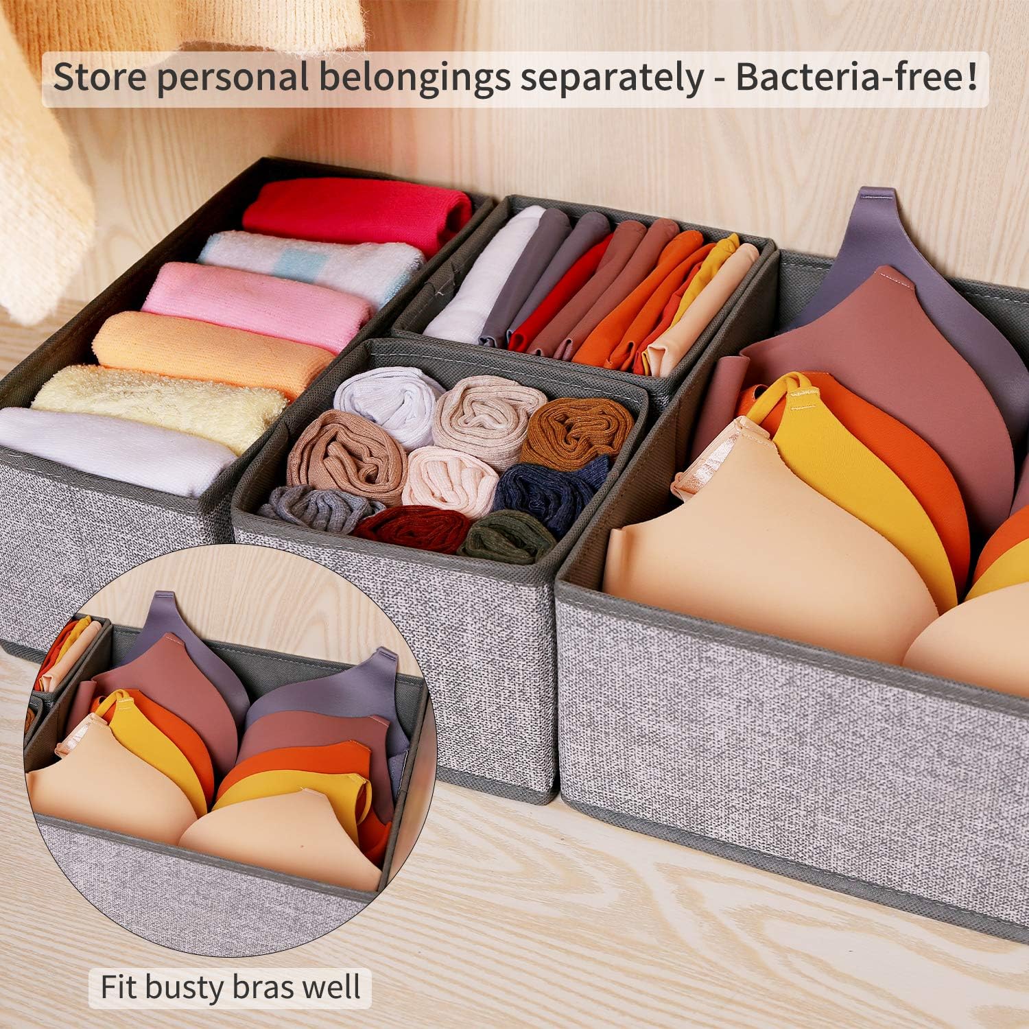 Criusia Underwear Drawer Organizer, 6 Set Foldable Underwear Drawer Organizer and Closet Dividers,Storage Box for Clothes, Socks, Underwear (6 Bins, Gray): Home Improvement