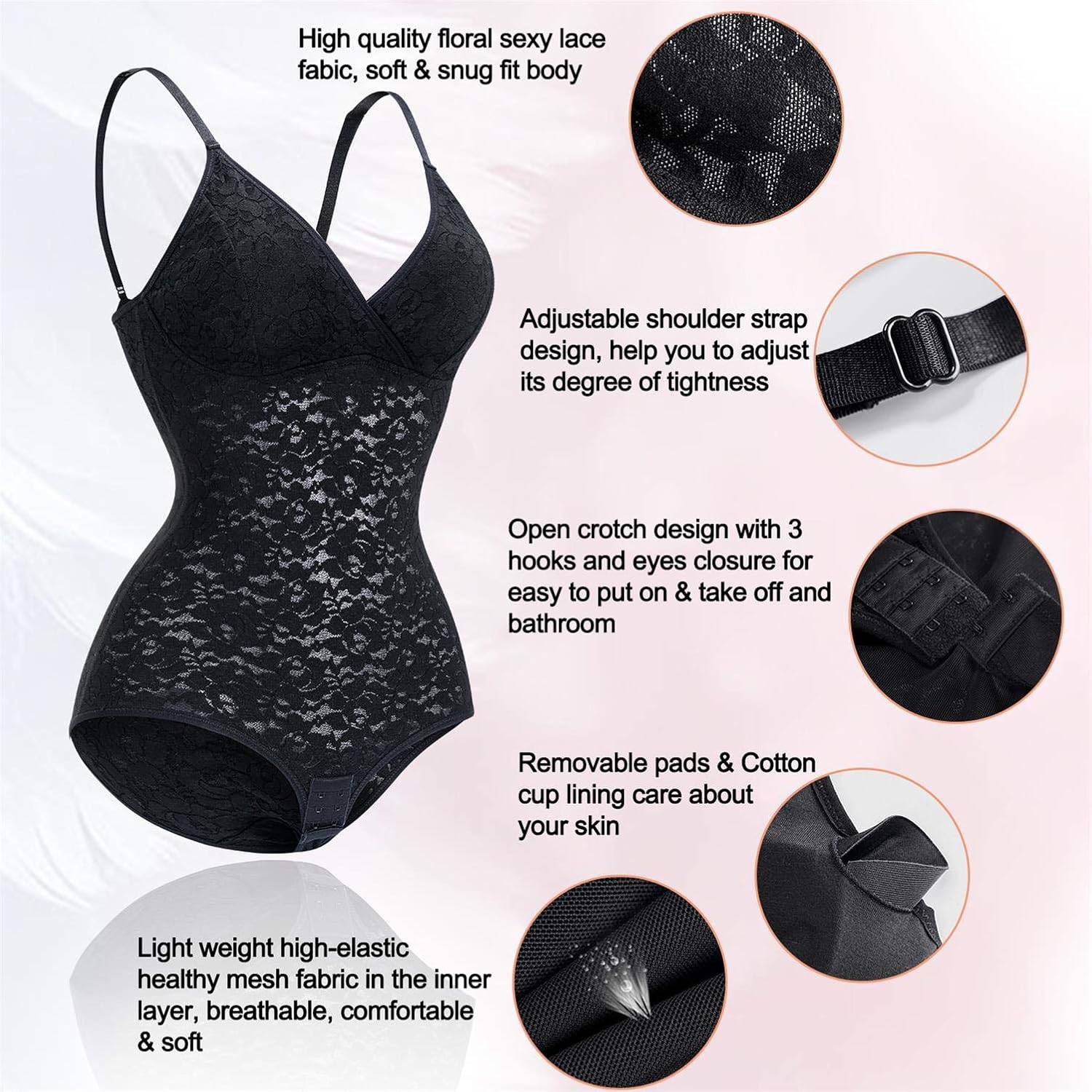 BRABIC Lace Bodysuit for Women Tummy Control Shapewear Sleeveless Tops V-Neck Backless Camisole Jumpsuit Shaper at  Women’s Clothing store