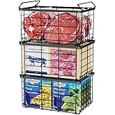 iSPECLE Freezer Organizer Bins - for 5 to 7 Cu.Ft Chest Freezer, 3 Pack Easy Access Stackable Deep Freezer Organizer Bins with Handles, Heavy Duty for Meat and Frozen Food, Assembly Required, Black