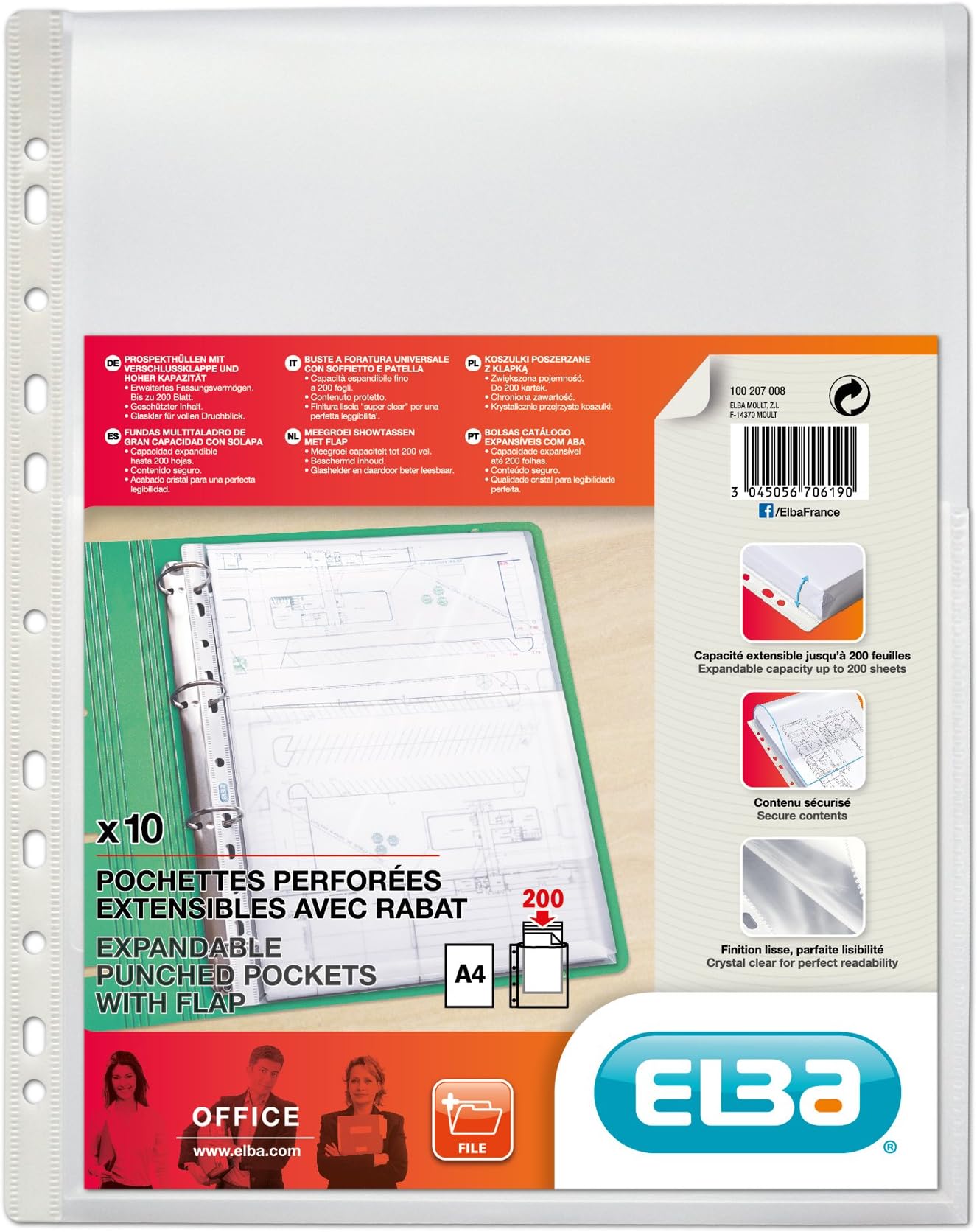 Elba Document Wallets Transparent, 0.20 mm A4, PP Oben Offen