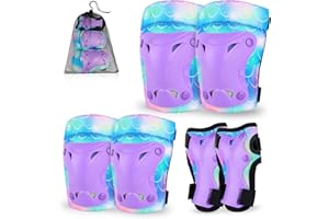 Lemmeko Knee Pads for Kids, Mermaid Knee and Elbow Pads Wrist Guards with Mesh Bag, Adjustable Protective Gear Set for Girls Boys Skating Cycling Skateboard Scooter, 3-8 Years