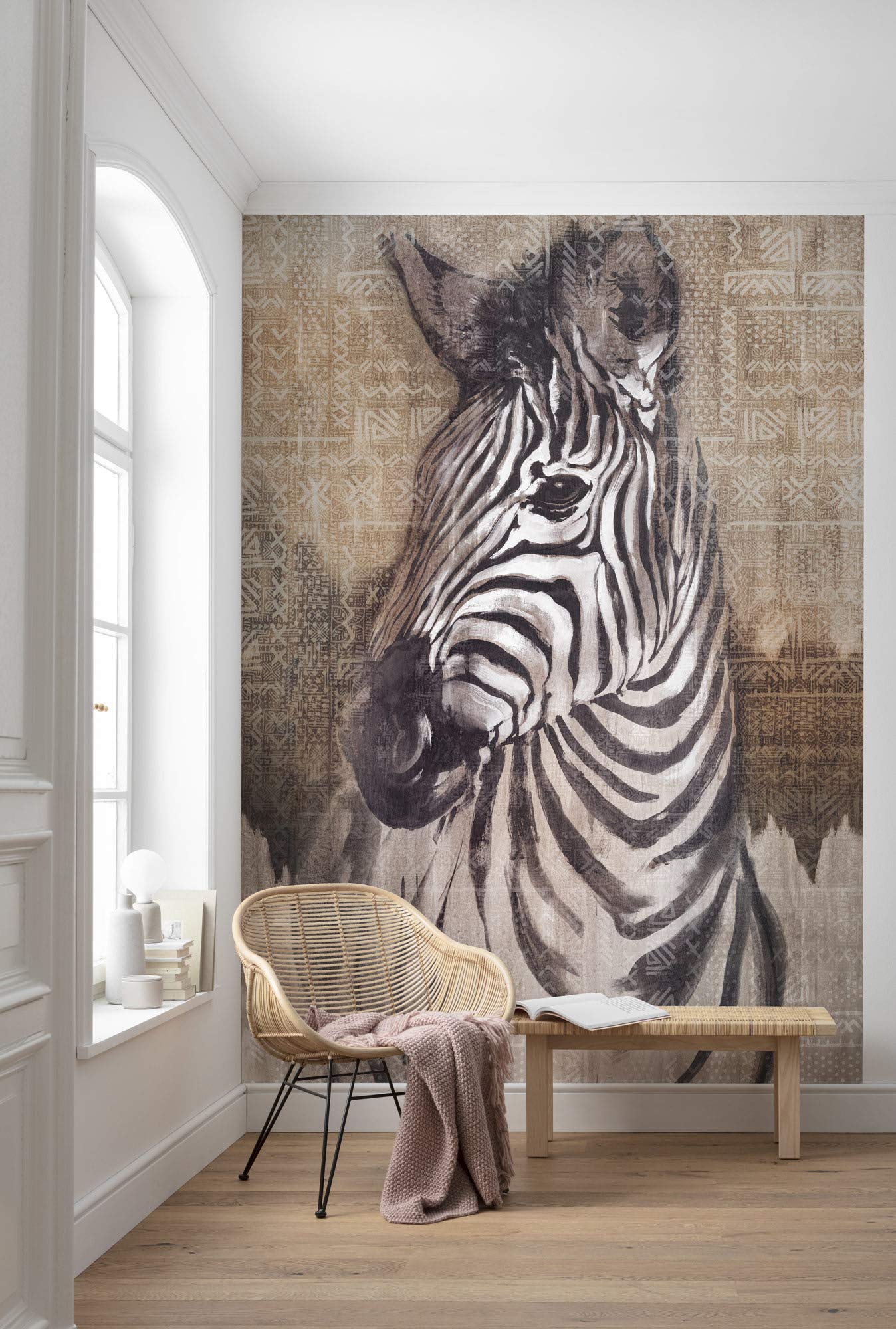 Komar X4-1010 Non-Woven Zebra Size: 200 x 250 cm 4 Panels, Width 50 cm Wallpaper, Decoration, Wall Mural, Wall Covering, Design Wallpaper X4-1010 Photo Wallpaper, Black, Brown, White