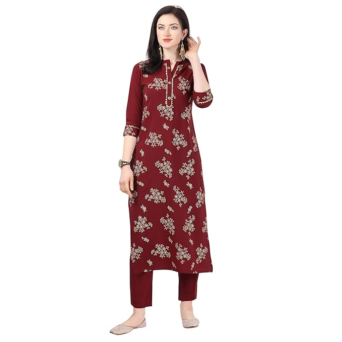 Crepe Stitched Kurti with Pant Set for Women