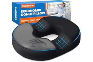 CushZone Donut Pillow for Postpartum Pregnancy - Large Ergonomic Chair Seat Cushions, Office Chair Cushion, Breathable Hemorrhoid Pillow, Lifting Chair Pads for Dining, Sitting, After Surgery(Black)