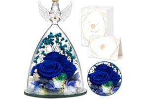 YEEBAY Preserved Flowers Rose, for Mom, Wife Grandma, Angel Figurine with Rose and Light, Ideal Christmas, Anniversary, Wedding, Valentine's Day, Birthday Gift for Her, Women