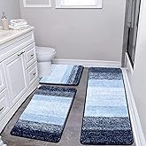 Pauwer 3-Piece Bath Mat Set, Non-Slip Plush Bathroom Mats, Absorbent Shaggy Bathroom Rug Set with U-Shaped Contour Toilet Mat, Navy Blue