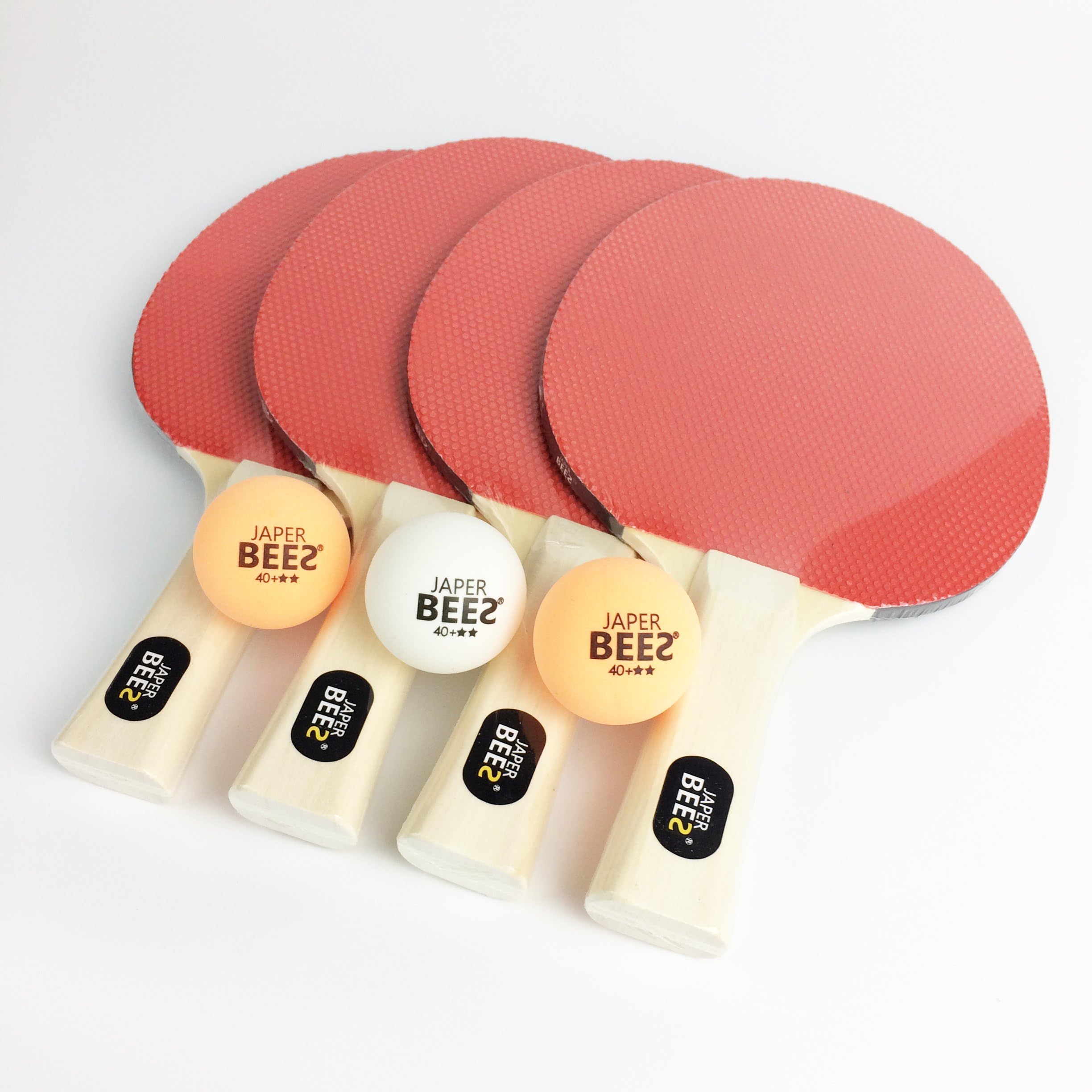 JAPER BEES Premium Table Tennis to Go, Ping Pong Paddle Set with 4Paddles/Rackets, 3Balls and Mash Bag, Pips-Out Rubber (Pips-Out Rubber)