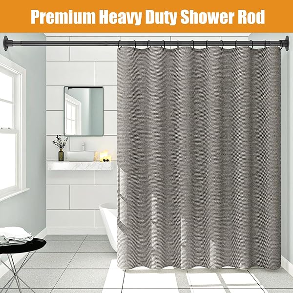 SHOWER CURTAIN ROD 30-49 INCH CLOSET ROD, 1 INCH DIAMETER ADJUSTABLE HEAVY DUTY SHOWER RODS ANTI-RUST WALL-MOUNTED FIXED SHOWER CURTAIN ROD, MATTE BLACK