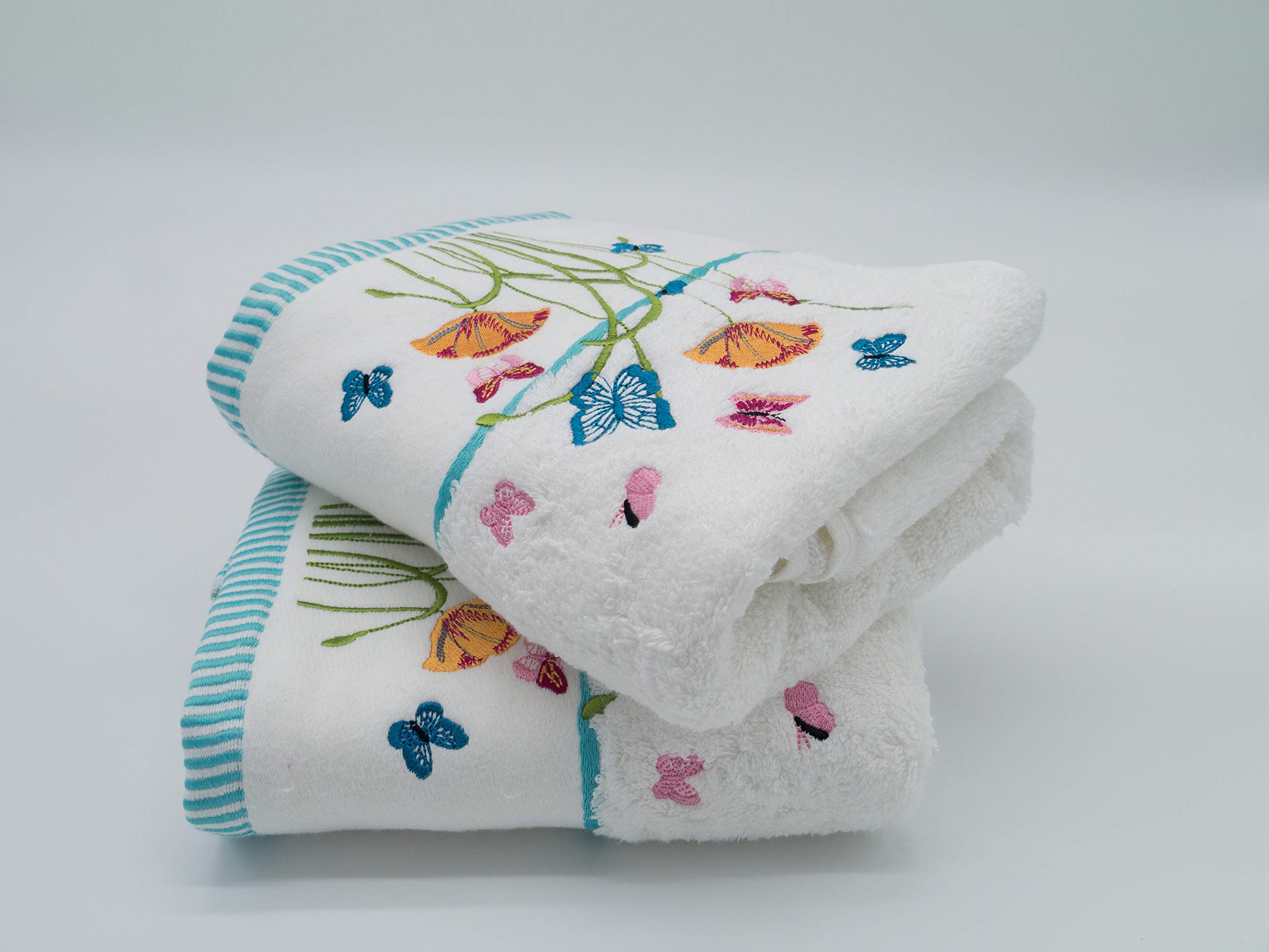 Lex's Linens Floral & Butterfly Embroidered Towels (Pack of 2 Hand Towels)