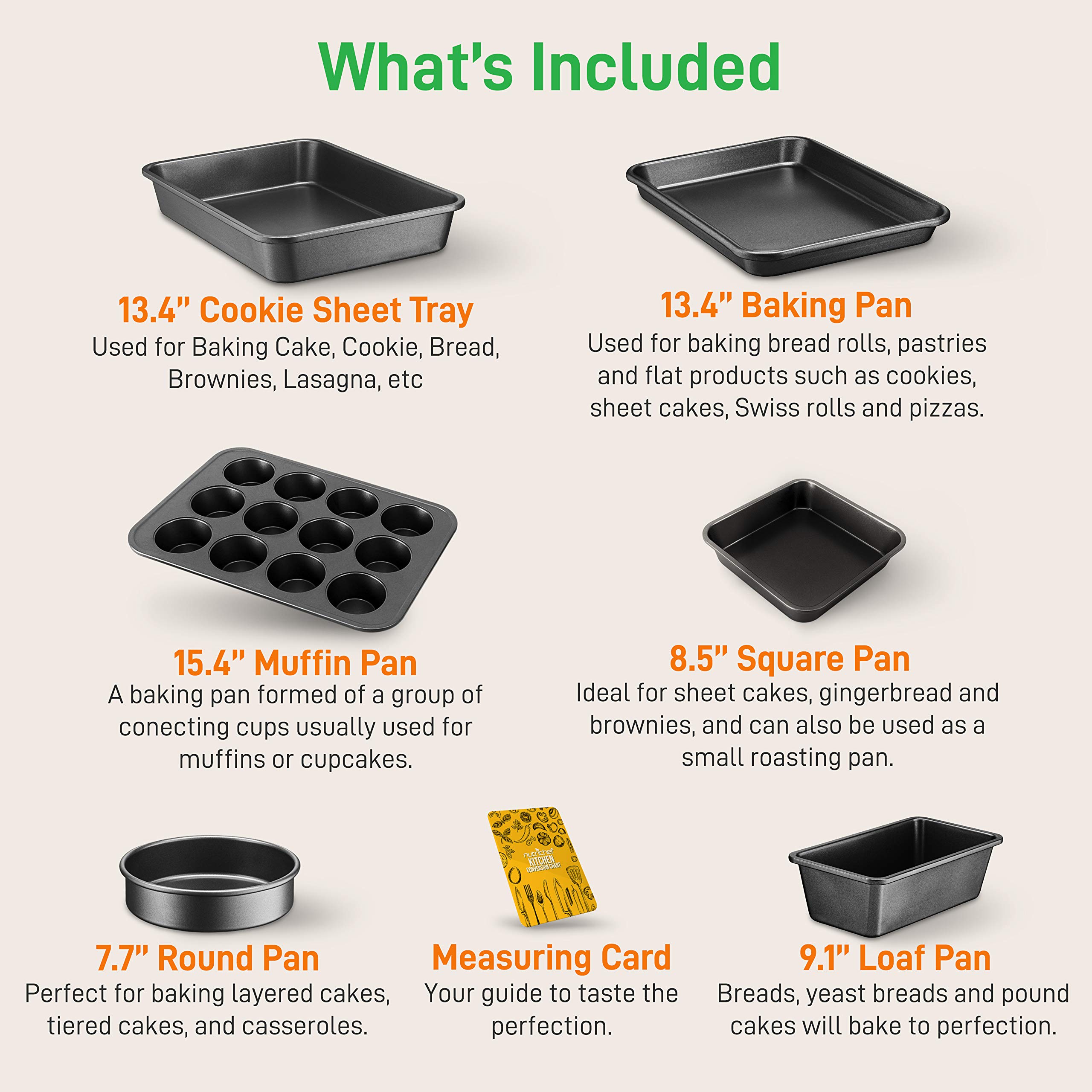 NutriChef Stackable Non-Stick Baking Pans Set – Carbon Steel Bakeware Set w/ Cookie Sheet, Muffin & Loaf Pan, Double Coated for Easy Release, Oven & Dishwasher Safe, Resists Warping, – Easy to Clean