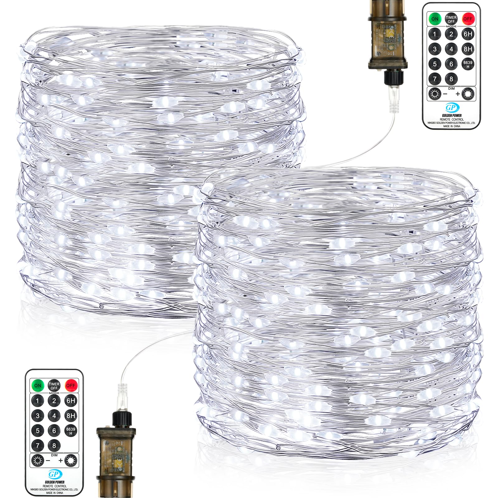 Vacoulery String Light Plug in, 23M 200 LED Fairy Lights Mains Powered Copper Wire with Remote 8 Modes Timer for Indoor Outdoor Christmas Tree Bedroom Garden Wedding Decoration (2 Pack, Cool White)