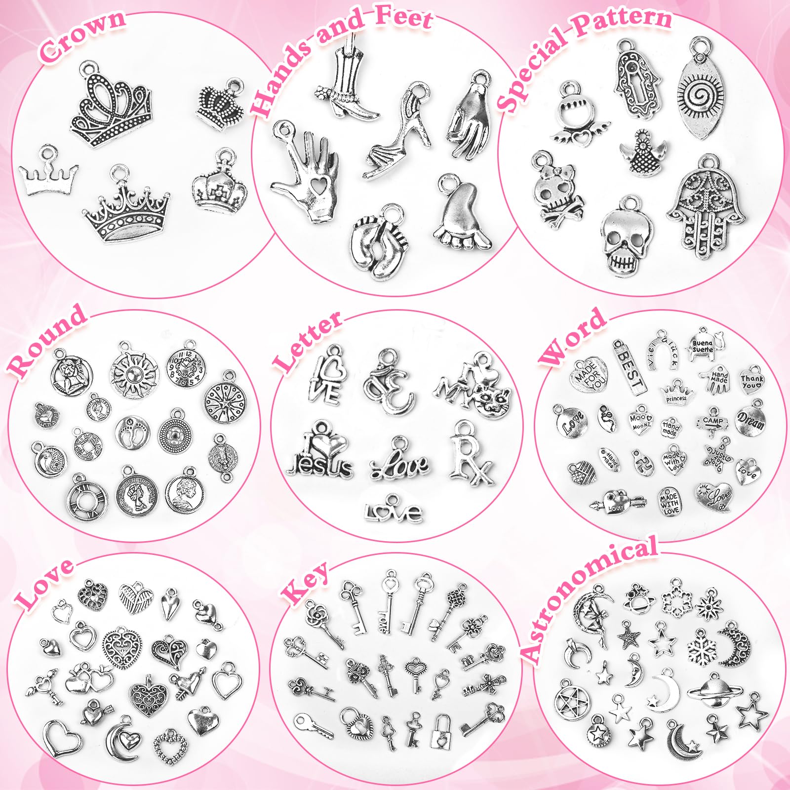 400 Pcs Silver Charms for Jewelry Making, Wholesale Bulk Lots Tiny Assorted Mixed Tibetan Silver Metal Pendants for DIY Necklace Bracelet Making and Crafting
