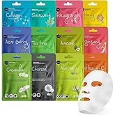 Celavi Essence Facial Sheet Face Mask Variety Set Classic Authentic Korean Moisturizing Skincare (12-Packs)