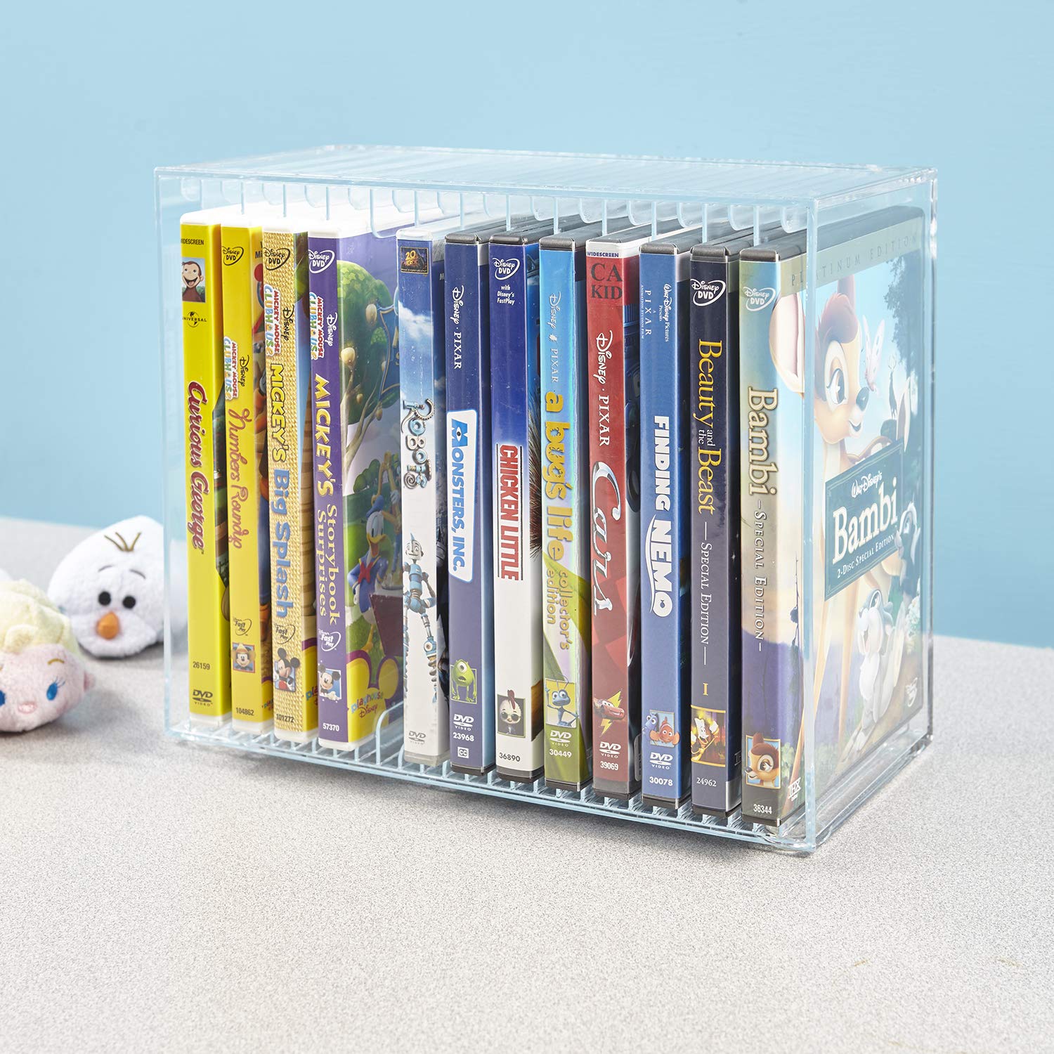 STORi Stackable Clear Plastic DVD Organizer with Rubber Feet | Rectangular Holder Perfect for Theater Room | Holds up to 14 Standard DVD Cases | Made in USA