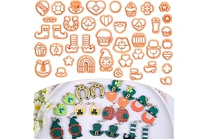 Puocaon St Patrick's Clay Cutters - 41 Pcs Clay Cutters for Polymer Clay Earrings, Leprechaun Gnome Clay Cutters for Polymer Clay, Clover Clay Jewelry Cutters, Beer Coin Jar Clay Cutters for Earrings
