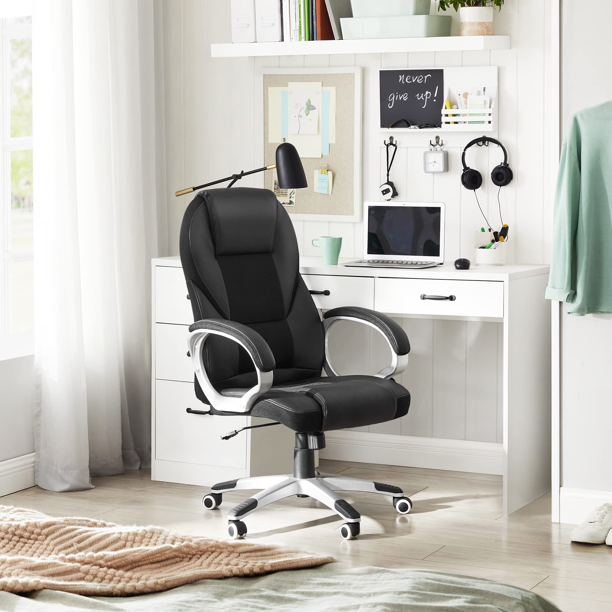 SONGMICS Bürostuhl Chefsessel Drehstuhl Computerstuhl Sitzhöhenverstellung office Stuhl Polsterung, OBG22B 3
