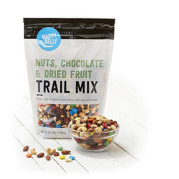 AMAZON BRAND – HAPPY BELLY NUTS, CHOCOLATE & DRIED FRUIT, TRAIL MIX, 3 POUND (PACK OF 1)