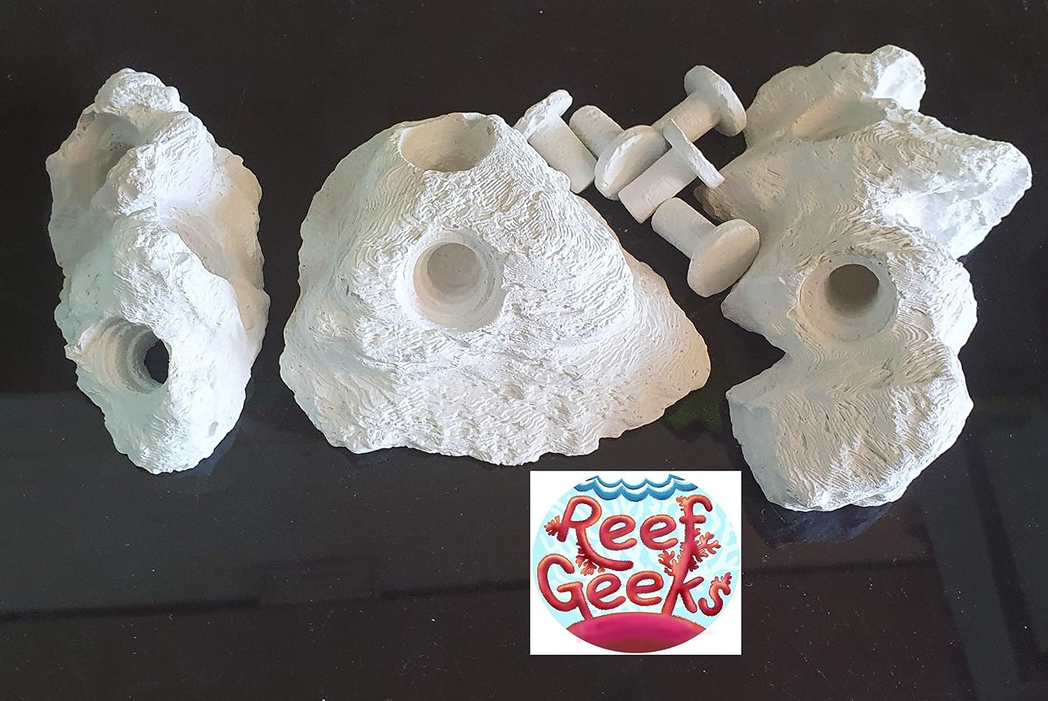 Reef-Geeks, Frag Rock 3-Piece Coral Frag Mounting Set, Natural Textured Reef-Safe Rock for Mushroom Zoa, SPS & LPS Corals