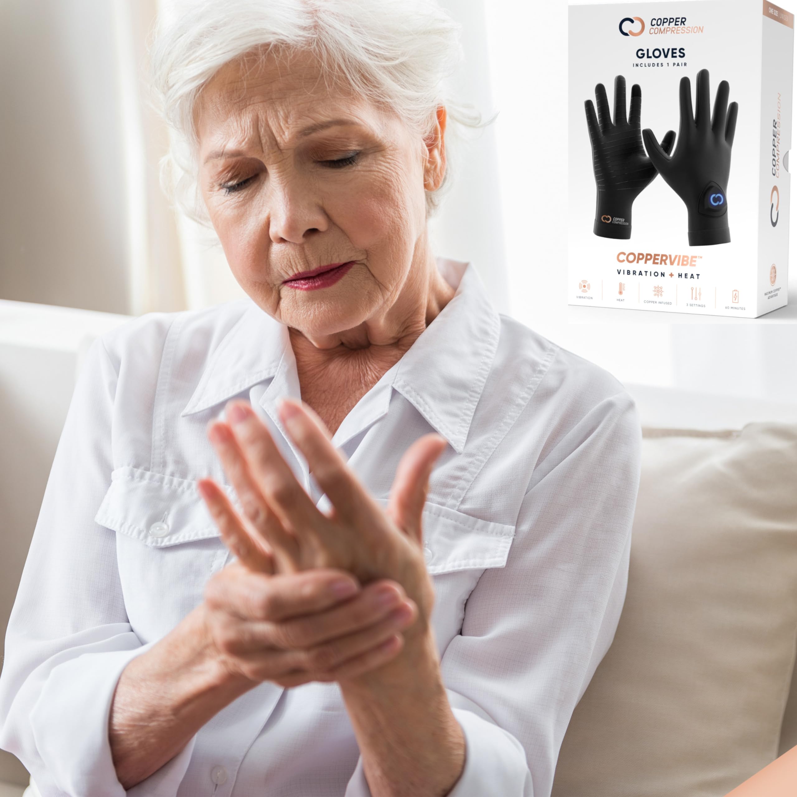 Copper Compression CopperVibe Vibration & Heat Gloves - Heated Hand Massage