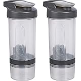 Amazon Basics Shaker Bottle with Mixer Ball – 20-Ounce, 2-Pack, Grey