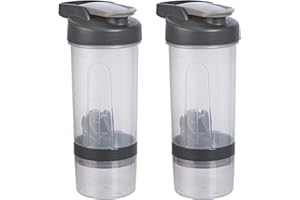 Amazon Basics Protein Shaker Bottle with Mixer Ball, Cups for Shakes, 20 oz, 2-Pack, Gray, 11.8x9x23 cm
