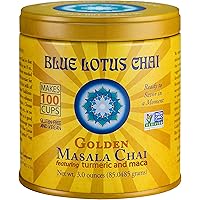 Blue Lotus Chai - Golden Masala Flavor Chai - Makes 100 Cups - 3 Ounce Masala Spiced Chai Powder with Organic Spices - Instan