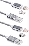 Smart&Cool 5 Feet Gen4 Nylon Braided New Design Super Magnetic Charging & Data Transfer Cable for Smart Phone and Tablets with Micro-USB and i-Product (5ft-Silver Twin Pack)