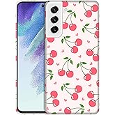 SuzaCase Back Case for Samsung Galaxy S21 FE 5G, Samsung S21 FE Case with Stylish Cherry Pink Pattern Design Printed Cute, Sleek Durable Hardshell Protective Case/Cover for Samsung S21 FE