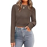 Zeagoo Women's 2026 Fall Crewneck Cropped Sweater Trendy Long Sleeve Ribbed Knit Pullover Jumper Tops