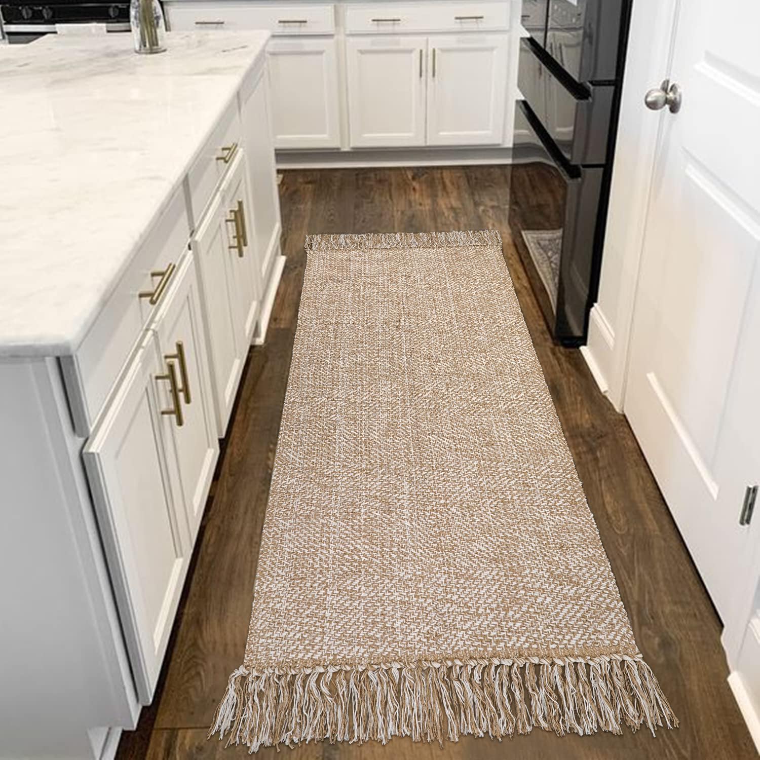 Rugs, Pads & Protectors - Collive Hallway Runner Rug, 2' x 6' Hand-Woven Reversible Washable Entryway Rug, Tan Cotton Modern Farmhouse Laundry Room Rug Long Carpet for Bathroom Sink Foyer Bedroom