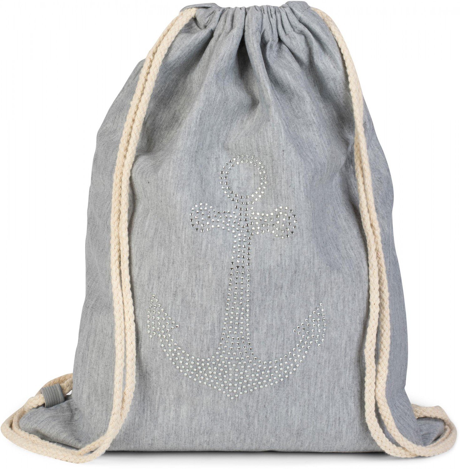 styleBREAKER gym bag with rhinestone anchor applique, rhinestone rucksack, bag, unisex 02012124, color:Mottled Light Grey
