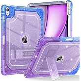 ZoneFoker for iPad Air M3 13 Inch Case 2025, for iPad Air M2 13-inch 6th Gen 2024 Glitter Slim Cover with Pencil Holder Heavy Duty Shockproof Hard Protective Case with Kickstand, Purple Blue